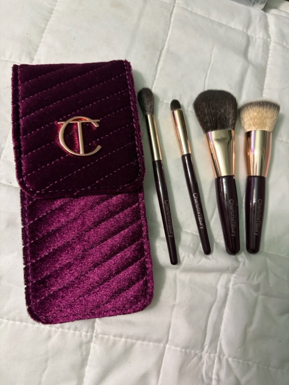 Charlotte Tilbury Plum Velvet Brush Set with Rose-Gold Accents
